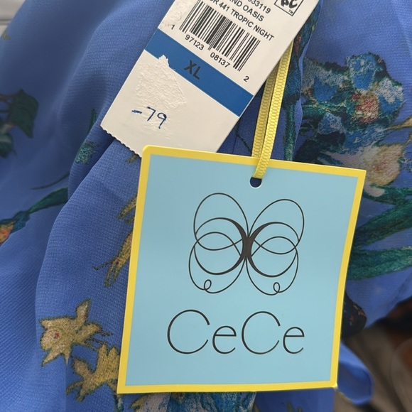CeCe Women's Tropic Night Island Oasis Flutter Sleeve Blouse Top Size XL NWT - Picture 6 of 6